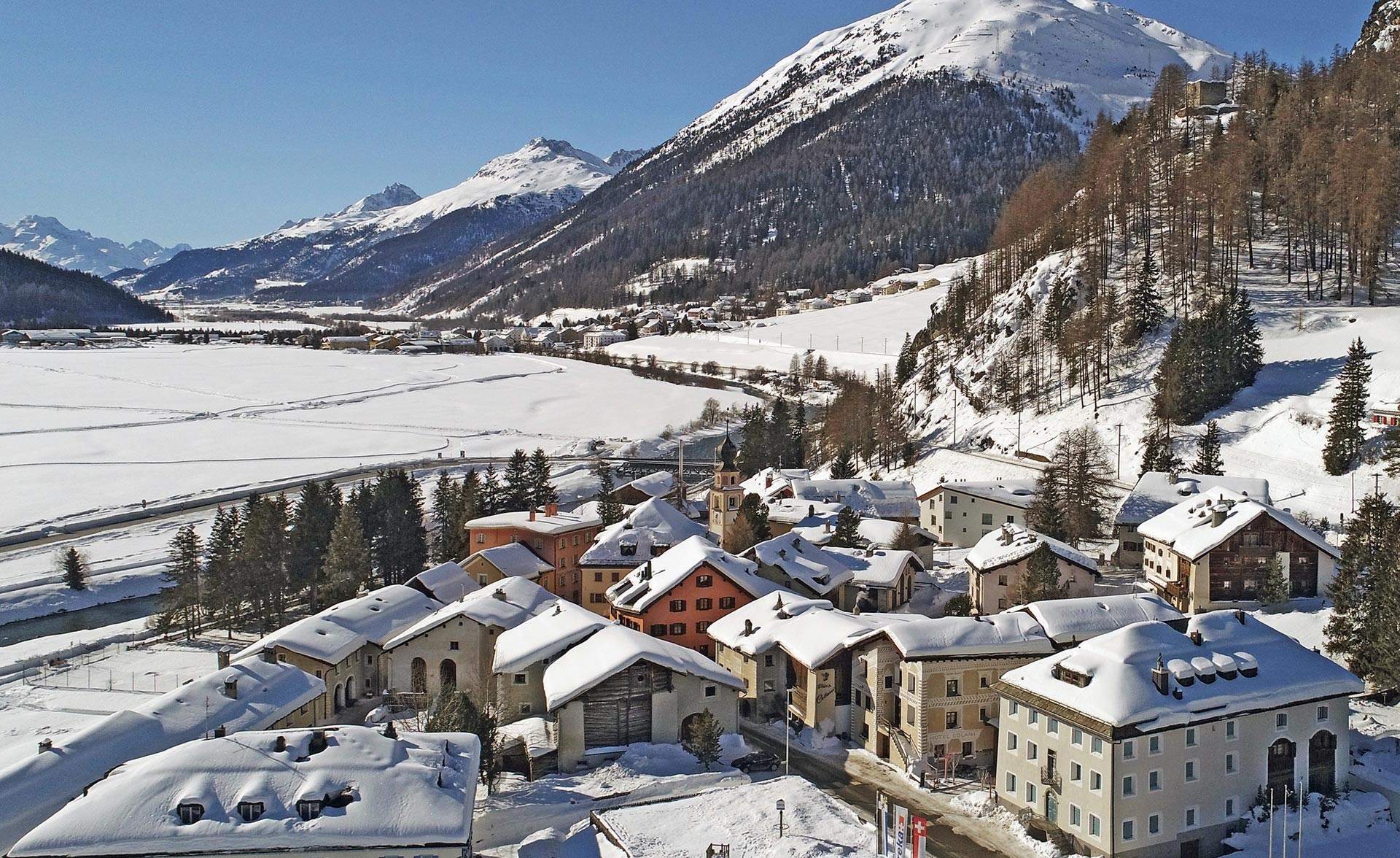 Village Madulain in Switzerland near st. Moritz